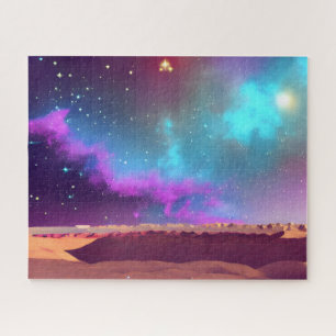 Cosmic Star Night Desert Below Blue Purple Scene Jigsaw Puzzle