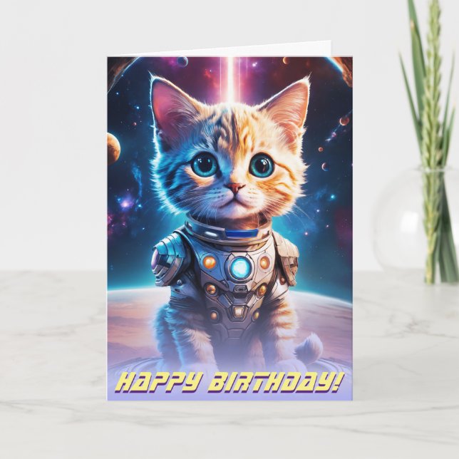 Cosmic Stargazer: A Kitten's Galactic Voyage Card (Front)