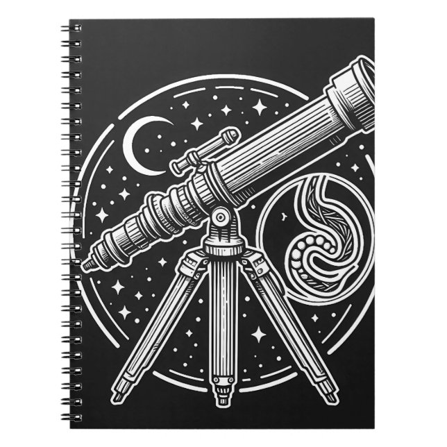Cosmic Stargazer Vintage Telescope Art Notebook (Front)