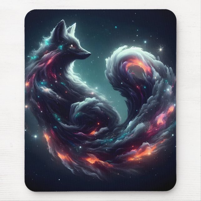 Cosmic Starlight Fox Spirit Fantasy Animal Mouse Pad (Front)