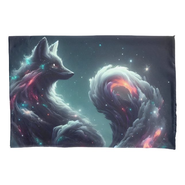 Cosmic Starlight Fox Spirit Fantasy Animal Pillowcase (Front)