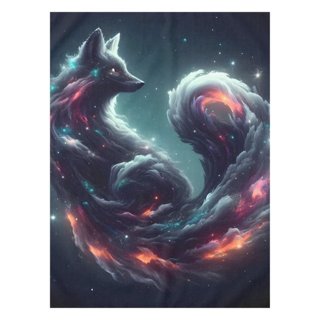 Cosmic Starlight Fox Spirit Fantasy Animal Tablecloth (Front)