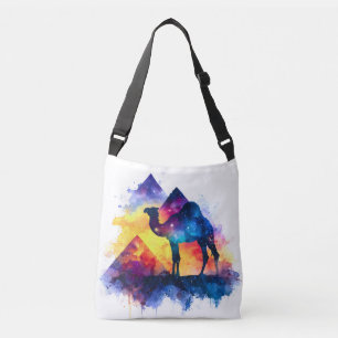 Cosmic Starry Night Egyptian Camel Landscape Crossbody Bag