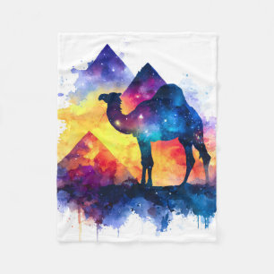 Cosmic Starry Night Egyptian Camel Landscape Fleece Blanket
