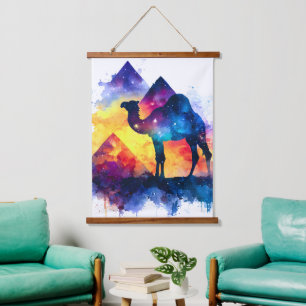 Cosmic Starry Night Egyptian Camel Landscape Hanging Tapestry