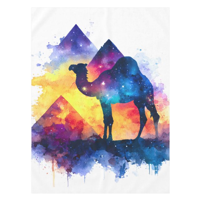 Cosmic Starry Night Egyptian Camel Landscape Tablecloth (Front)