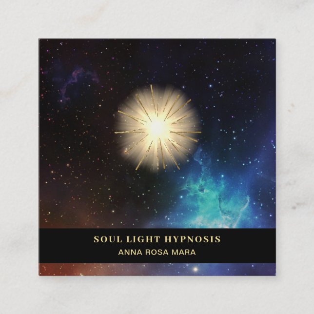 *~* Cosmic Stars Healing Universe Energy Sun Burst Square Business Card (Front)