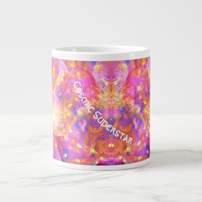 Cosmic Stars in a galaxy of pink blue orange reds Large Coffee Mug (Front)