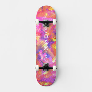Cosmic Stars in a galaxy of pink blue orange reds Skateboard