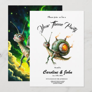 Cosmic Steampunk Snailbird – Neon Dream Creature. Invitation