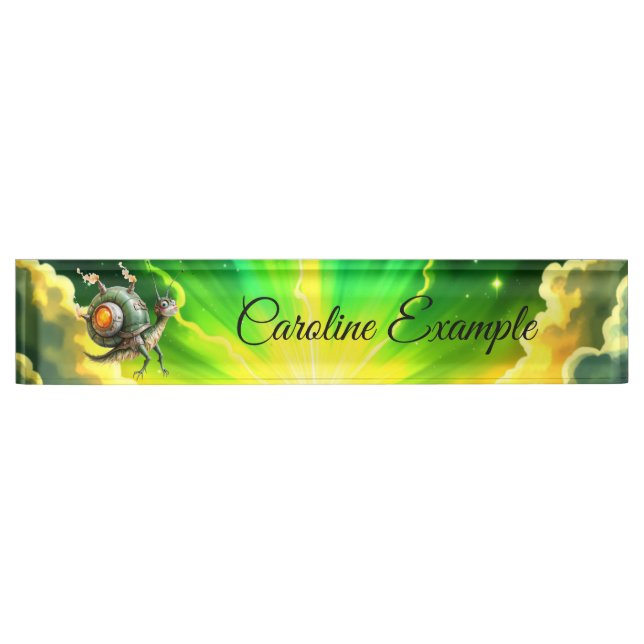 Cosmic Steampunk Snailbird – Neon Dream Creature.  Nameplate (Front)