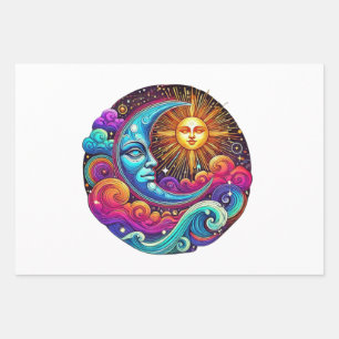 Cosmic Sun and Moon Celestial Dreams Wrapping Paper Sheet