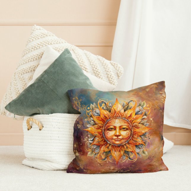 Cosmic Sun Face Digital Art Cushion (Creator Uploaded)