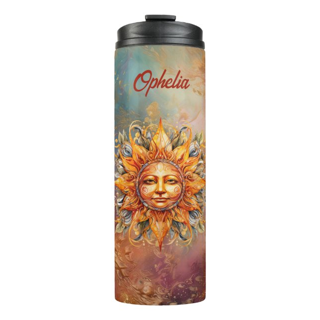 Cosmic Sun Face Digital Art Personalised Thermal Tumbler (Front)