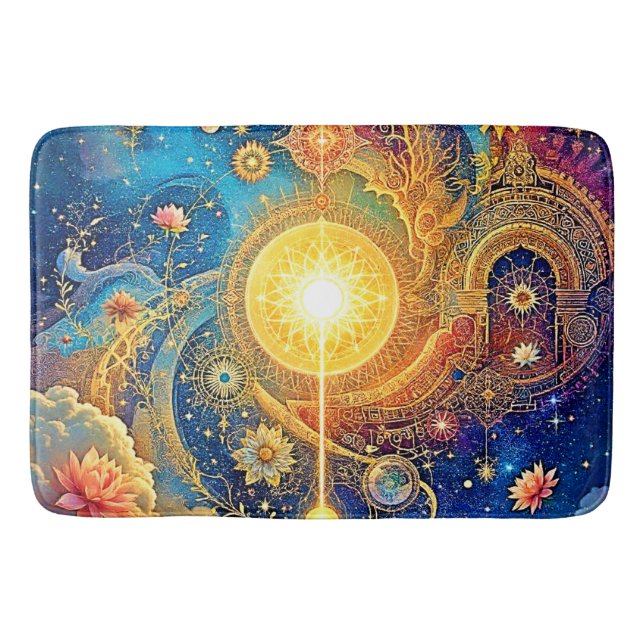 Cosmic Sun Mandala Art Bath Mat (Front)