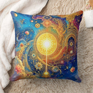 Cosmic Sun Mandala Art Cushion