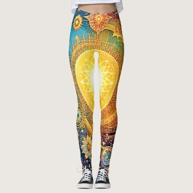Cosmic Sun Mandala Art Leggings (Front)