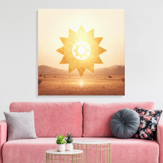 Cosmic Sun Portal Boho Wall Art | Golden Mandala