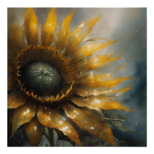 Cosmic Sunflower - AI Fantasy Digital Art Print