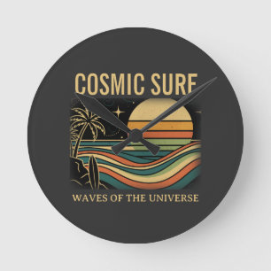 Cosmic Surf Retro Wave. Sunset (NO NUMBERS) Round Clock