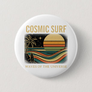 Cosmic Surf Retro Wave • Vintage Sunset Surfing 6 Cm Round Badge