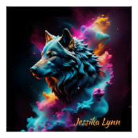 Cosmic Surreal Fantasy Wolf Custom Abstract Art