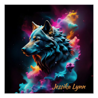 Cosmic Surreal Fantasy Wolf Custom Abstract Art  Poster