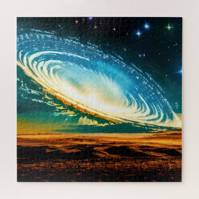 Cosmic Surreal Galaxy Over Desert Planet Scene Jigsaw Puzzle (Horizontal)