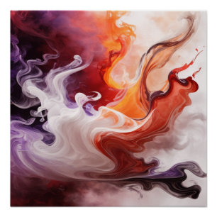 Cosmic Swirl: An Abstract Dance of Red and Gold Poster