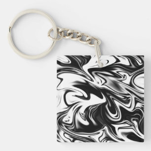 "Cosmic Swirl: The Black and White Marble Elegance Key Ring