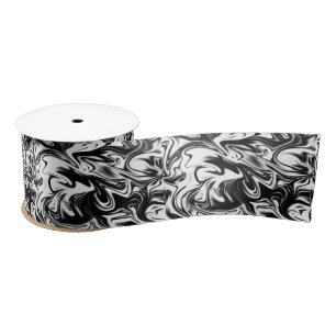 "Cosmic Swirl: The Black and White Marble Elegance Satin Ribbon