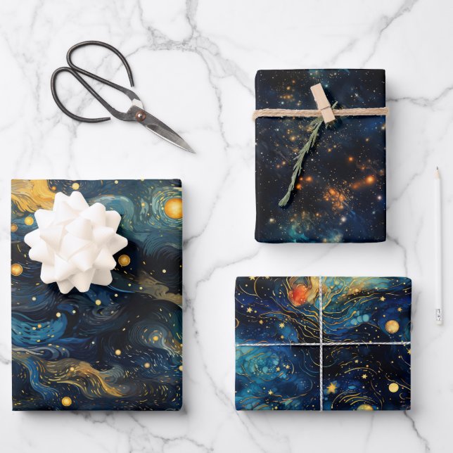 Cosmic Symphony Celestial Musical Shapes Design Wrapping Paper Sheet (Front)
