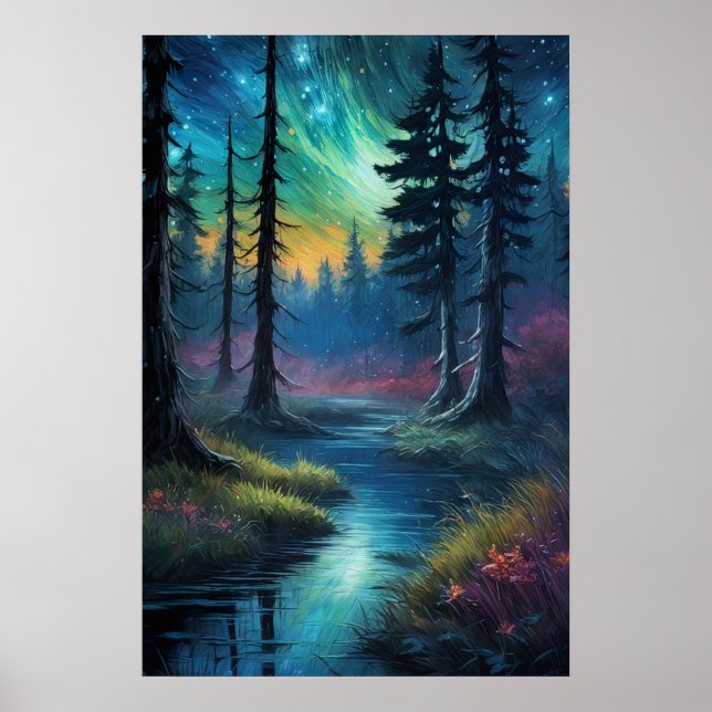 Cosmic Symphony Over the Lush Old Forest Poster (Front)
