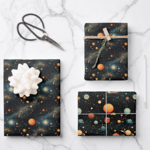 Cosmic Symphony: Solar System Musical Design Wrapping Paper Sheet