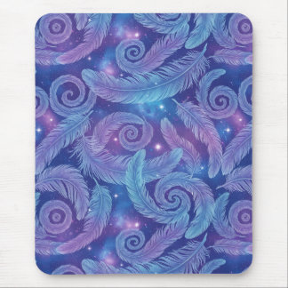 Cosmic Teal-Purple Feather Swirl Pattern Mouse Pad