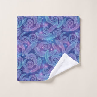 Cosmic Teal-Purple Feather Swirl Pattern Wash Cloth