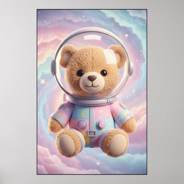 Cosmic Teddy Astronaut Art Poster (Front)