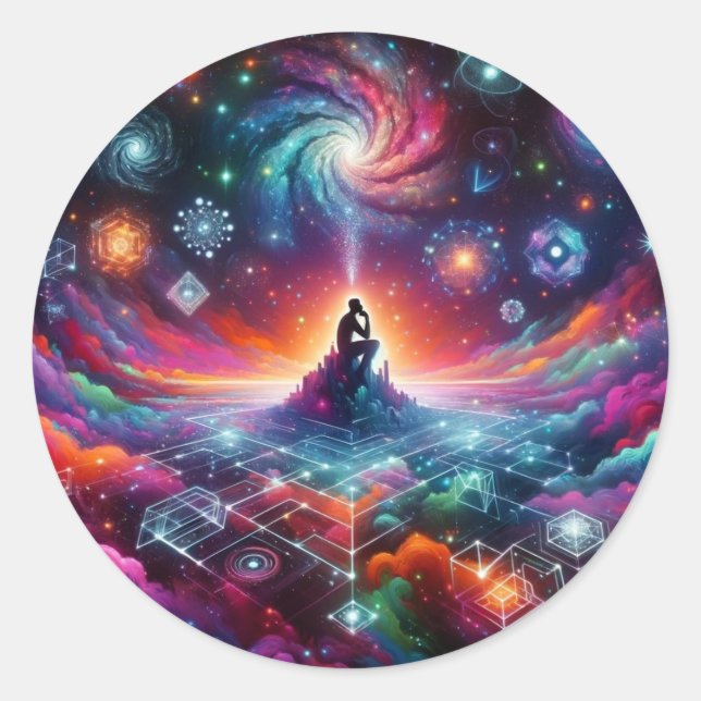 Cosmic thoughts classic round sticker (Front)