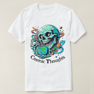Cosmic Thoughts" Vibrant Skull & Earth T-Shirt