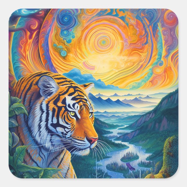 Cosmic Tiger Square Sticker (Front)