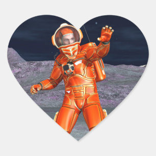 Cosmic Traveller Surreal Planet Landscape Art Heart Sticker