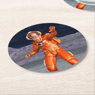 Cosmic Traveller Surreal Planet Landscape Art Round Paper Coaster