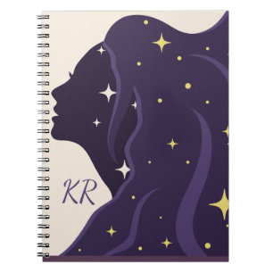 Cosmic Universe Lady Purple Gold Stars Personalise Notebook