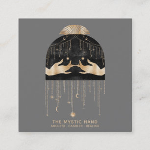 *~* Cosmic Universe  Moon Stars Mystic Hands Square Business Card
