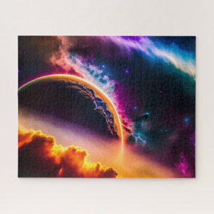 Cosmic Vibrant Clouds and Stars in Outer Space Jigsaw Puzzle