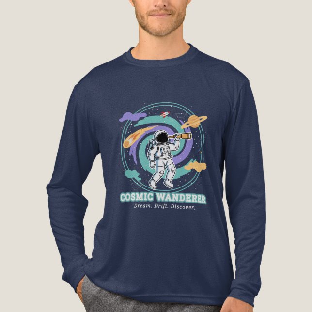 Cosmic Wanderer Astronaut Telescop Tri-Blend Shirt (Front)