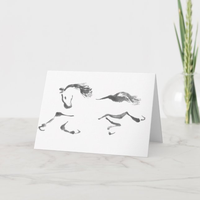 Cosmic Wanderer, Sumi-e Year of the Horse Holiday Card (Front)