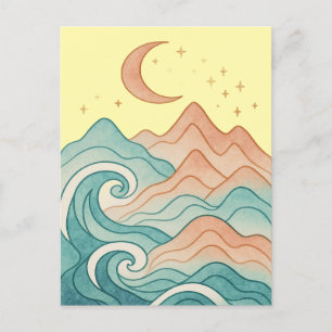 Cosmic Waves and Mountains Holiday Postcard