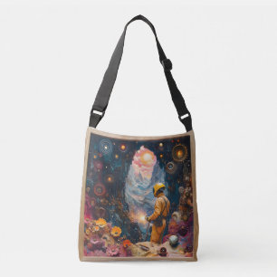 Cosmic Welder in Floral Dreamscape - Welding art Crossbody Bag