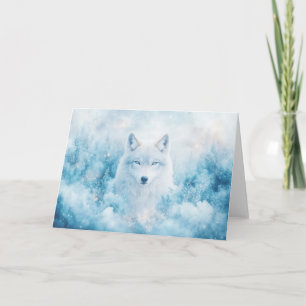 Cosmic White Wolf in Winter Landscape Card